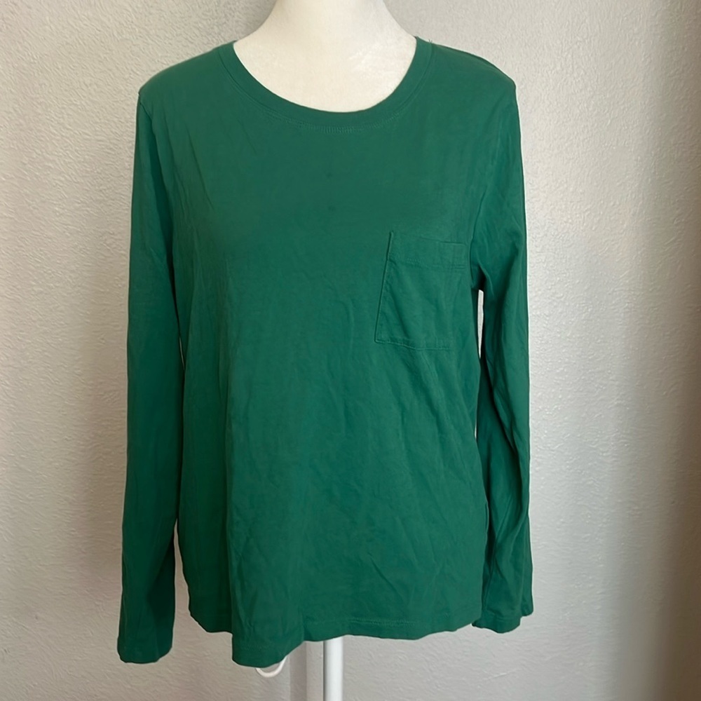 JCrew Essentials Long Sleeve Pocket TShirt Green Size Medium